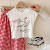 Girls Summer Princess Outfit Cute Cartoon Print Short Sleeve T Shirt And Plaid Shorts Two Piece Set Kids Clothing