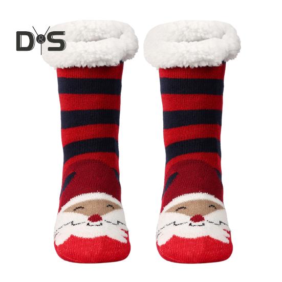 1 Pair Winter Floor Socks Thickened Fuzzy Plush Warmth Retention Christmas Print Leg Warmer Silicone Bottom Fall Winter Floor Socks Holiday Gift