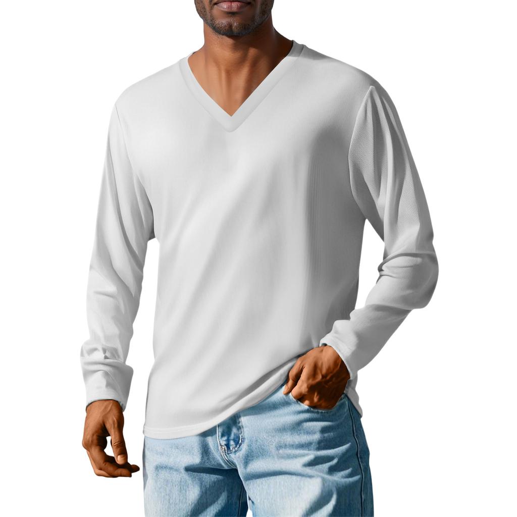 Men'S V-Neck Loose Casual Long Sleeved Shirt Fashionable Top