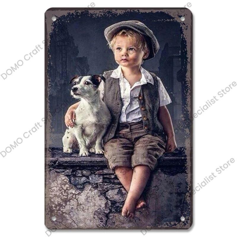 

Вінтажна металева табличка з собакою та котом, європейський тваринний квітковий декор