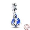 925 Silver Virgin Mary Deep Blue Golden Goddess Beautiful Blessing Charms Beads 3mm DIY Fine Jewelry Making