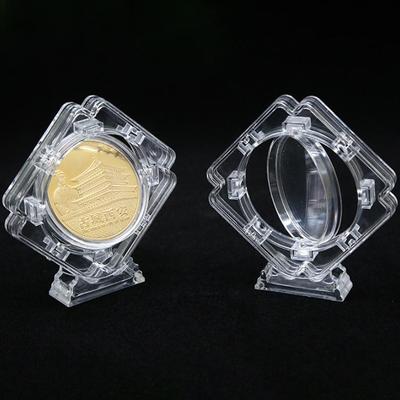 Clear Plastic Rotatable Coin Display Stand, 45Mm Round Commemorative Coin Holder, Collectible Card Chuck Showcase