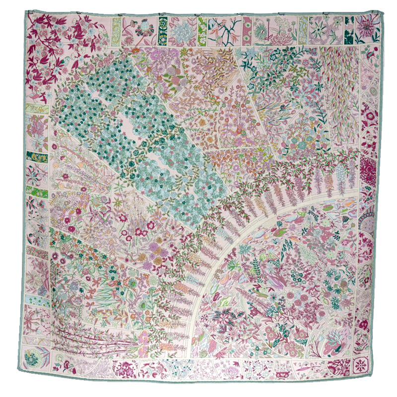 Monet's Garden Silk Wool Scarf - Double-Sided Mulberry Shawl for Autumn/Winter