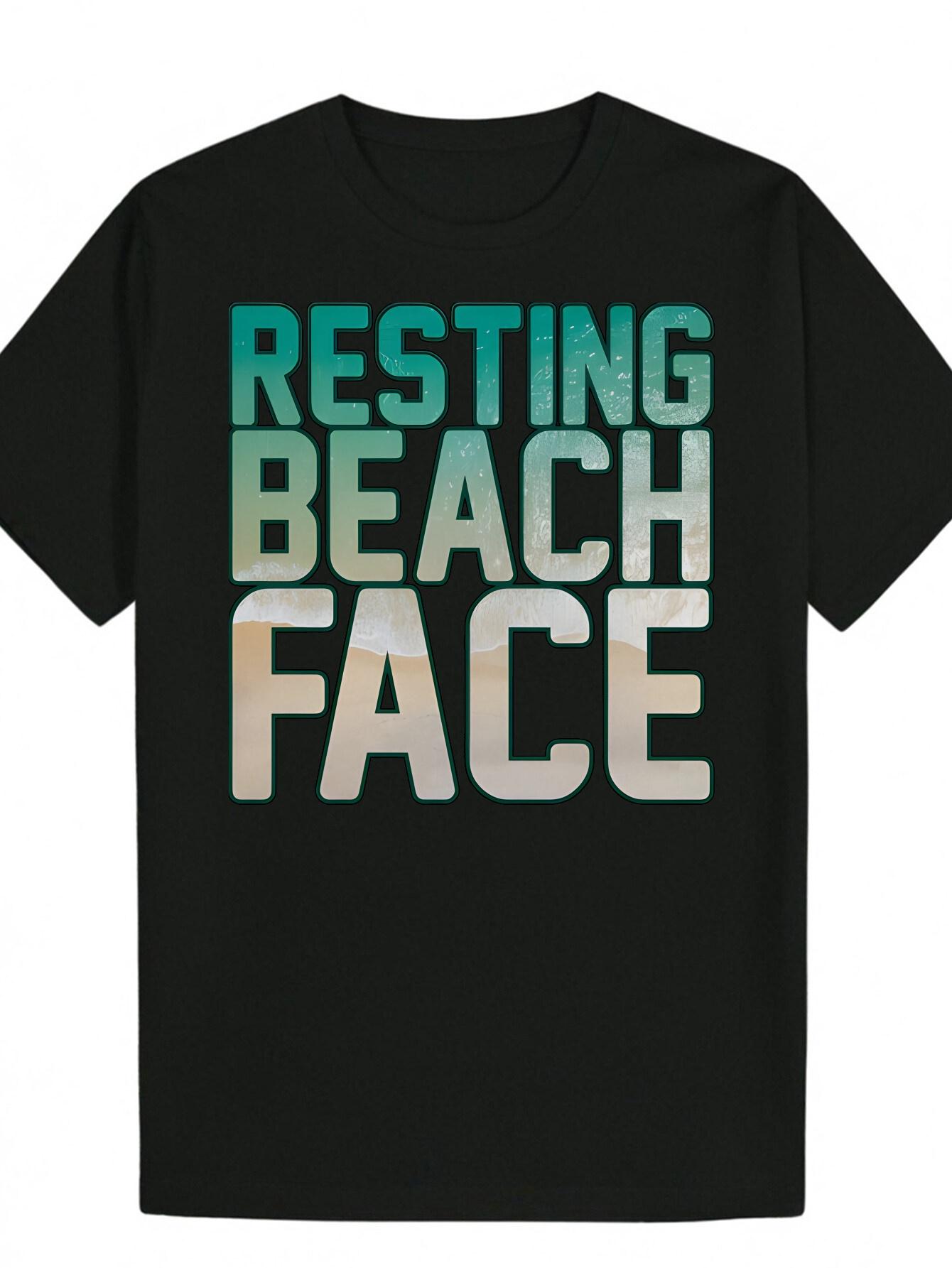Short Sleeve T-shirt - Black Distressed  Resting Beach Face  Graphic Tee XXL