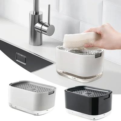 2-i-1 Diskmedelsdispenser Flytande Tvålpumpdispenser Tvålbehållare med Svamphållare för Kök Badrum Disktillbehör