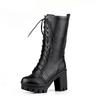 Autumn Winter White Mid-Calf Boots Lace Up Ladies Platform Boats Women High Heels Fashion Nightclub Patry Shoes