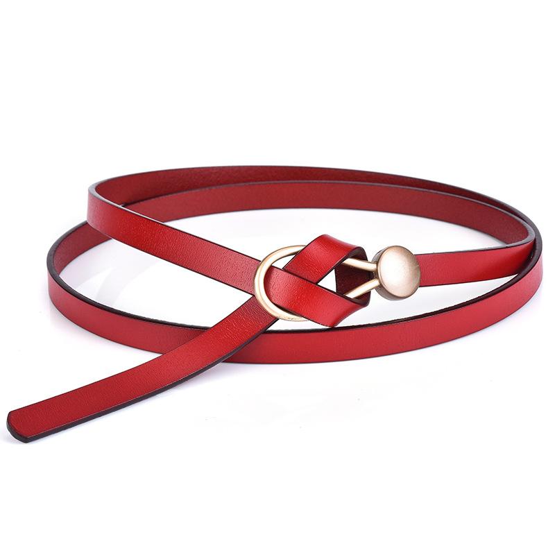 Women'S Thin Belt Pure Cowhide Belt Leather Casual Knotted Belt With Dress Coat Small Belt