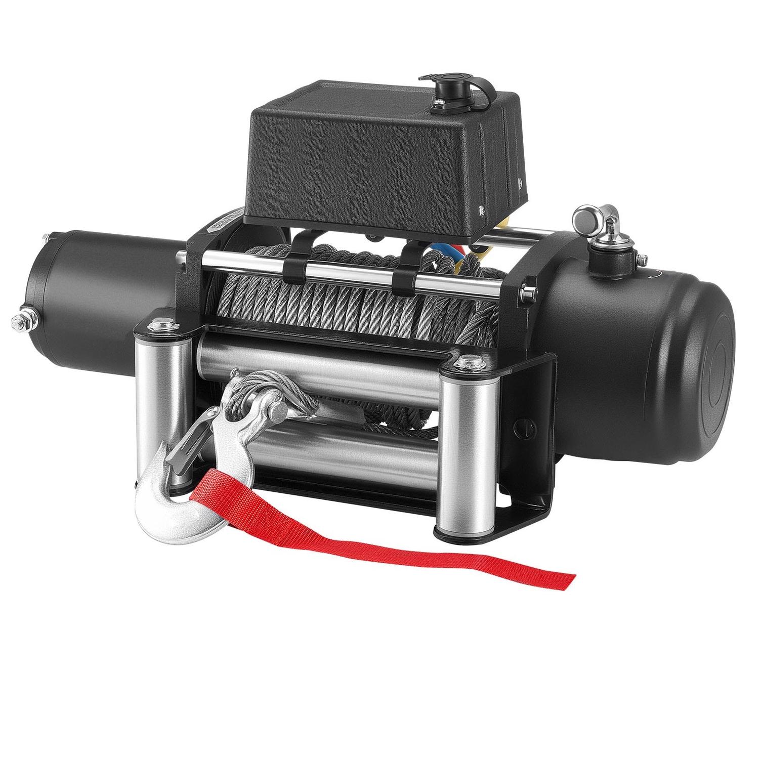 Troliu Electric, Capacitate de Încărcare 4500 kg, Troliu pentru Camion 12V DC cu Cablu de Oțel de 8,3 mm x 19,8 m, Telecomandă Fără Fir și cu Fir, Impermeabil IP55 pentru Tractare