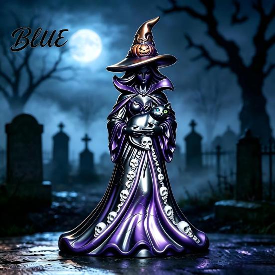 Tabletop Halloween Accent Witch Figurine  Resin Black Cat Statue with Pumpkin  Retro Party Supplies Sculpture  Gothic Ornament for Display And