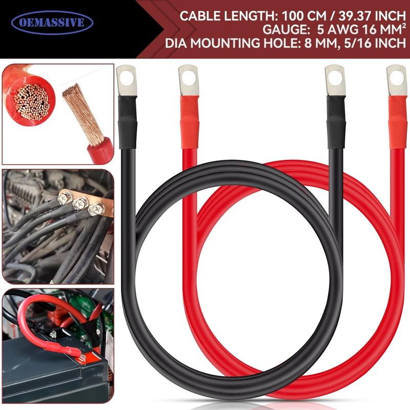 

2 PCs PVC Battery Inverter Cable Set 5AWG 5 Gauge Positive Negative Cable 100cm 6mm2 12-24V For RV Truck Camper Inverter Battery