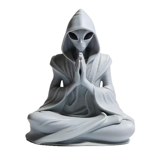 3D Printed Alien Meditation Statue, Zen Desk Decor Ornament, Cute Extraterrestrial Figurine for Home Office, Sci Fi Gift