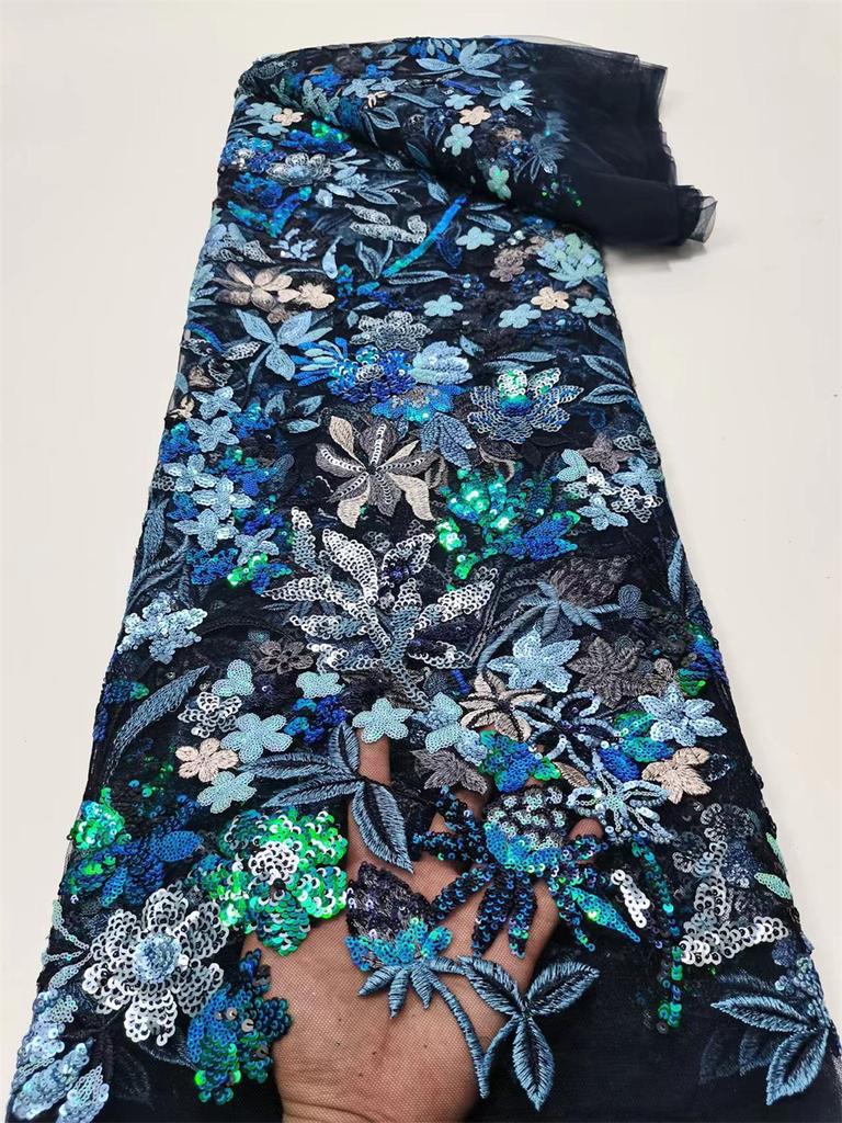 African Sequins Net Lace Fabric 5 Yards High-Quality Nigerian French Mesh Tulle Laces For Luxury Wedding Party Dresses Sewing