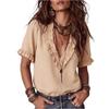 Women's Casual V Neck Pleated Blouse Short Sleeve Lightweight Relaxed Fit Top for Everyday Wear Summer Fashion