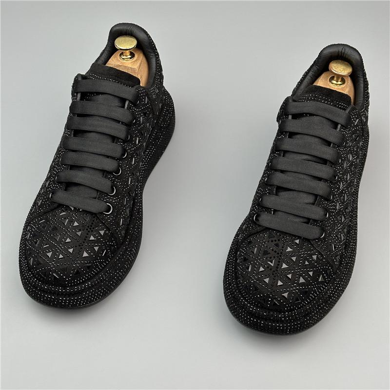 Fashion Luxury Trend Designer Men's Charm Black Rhinestones Lace Up Platform Causal Shoes Male Flats Moccasins Sports Walking Sneakers