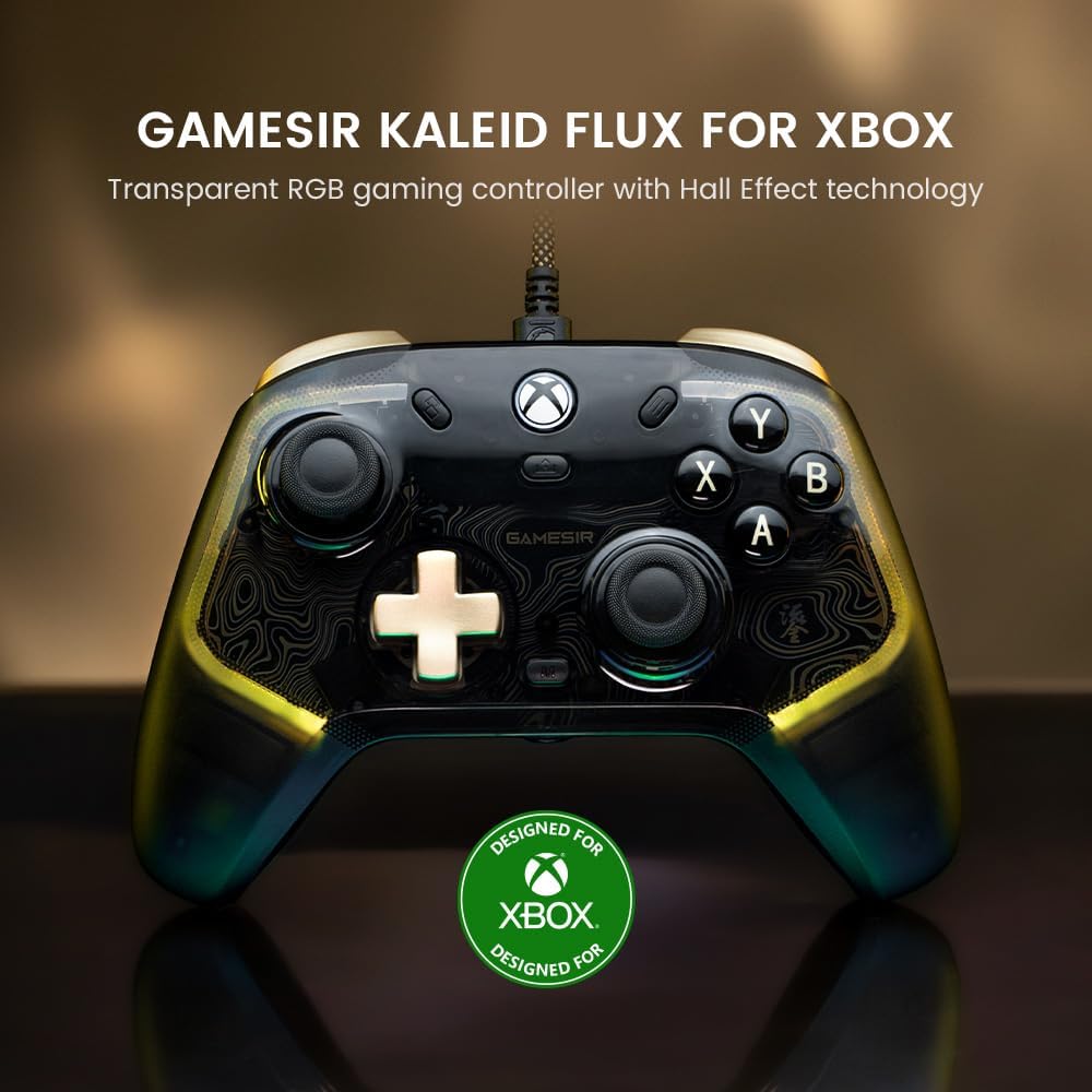 GameSir Kaleid Flux Xbox Controller PC Controller Kabelgebundenes Skelett Hall-Effekt Stick Trigger Ausgestattet mit RGB-Lichteffekt Audioanschluss Xbox Series Xbox