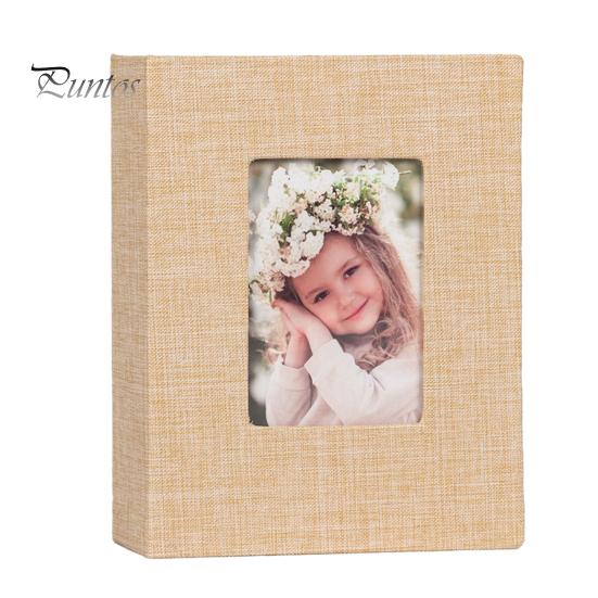 Portable Photo Album Linen Cover Picture with Front Window 100 Photos Durable 4x6 Slip-in Book for Wedding Vacation Family Baby Pictures