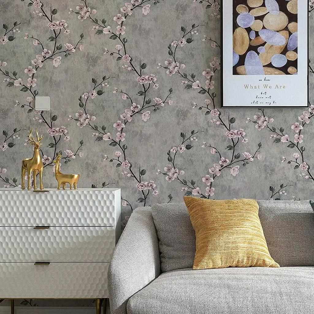 Retro Grüne Pflaumenblüte Tapete Blume Abziehbar und Aufklebbar Wandpapier Wasserdicht Abnehmbar Kontaktpapier Wohnzimmer Schlafzimmer Dekoration