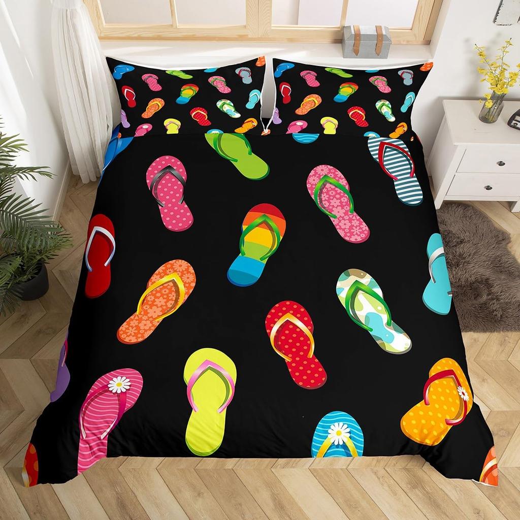 Sumer Hawai Beach Soft Duvet Cover Ful Ocean Beding Set for Young Boys Young Girls, Lovely Flip Flops Slipers Conch Starfish Warm Comforter Cover