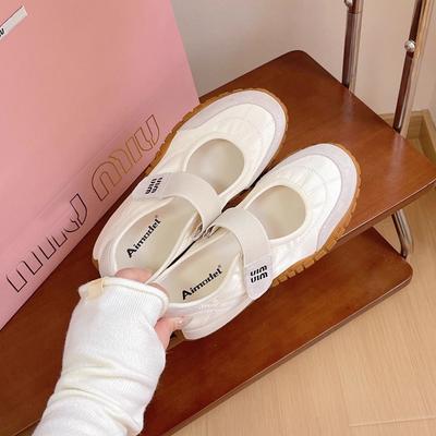 Mary Jane Schuhe Damen Frühling und Sommer neue hohle atmungsaktive Canvas Schuhe Klettverschluss Plateau Freizeitschuhe