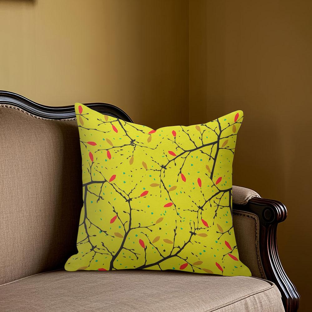 Golden Branches square Jacquard Pillow Cover for Sofa Office Waist Cushion Cover Home Decorative Pillowcase