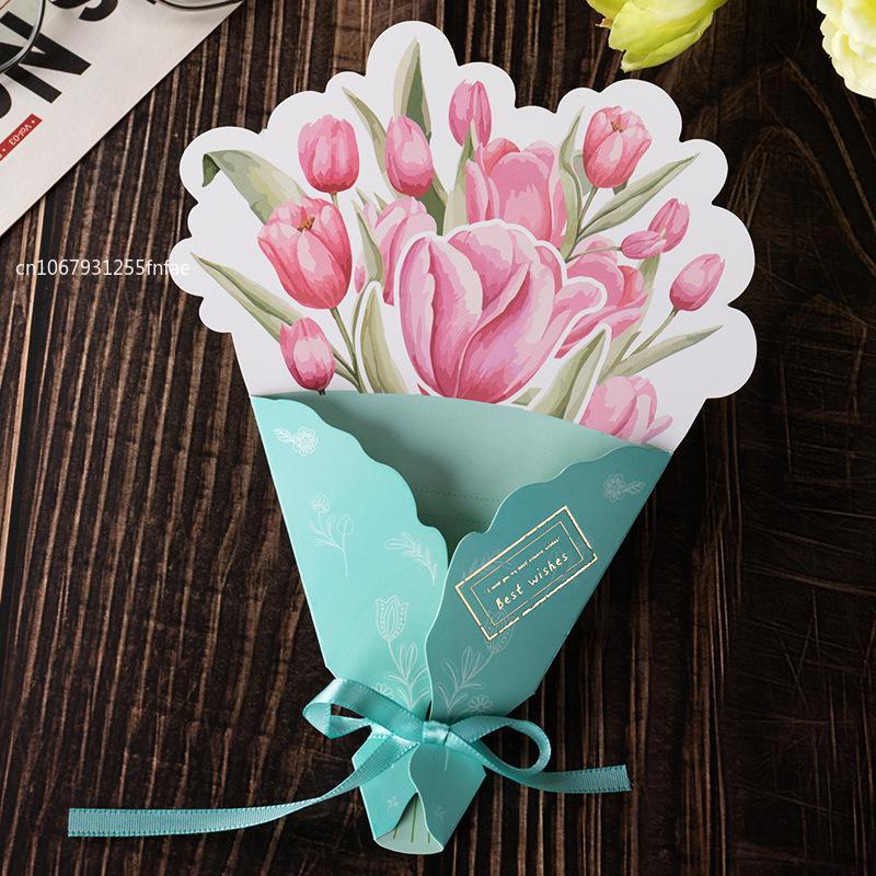 1PCS Carnation Creative Floral Postcard - Exquisite Greeting Card for Birthday Teacher Day Gifts Beautiful Thanks Flowers