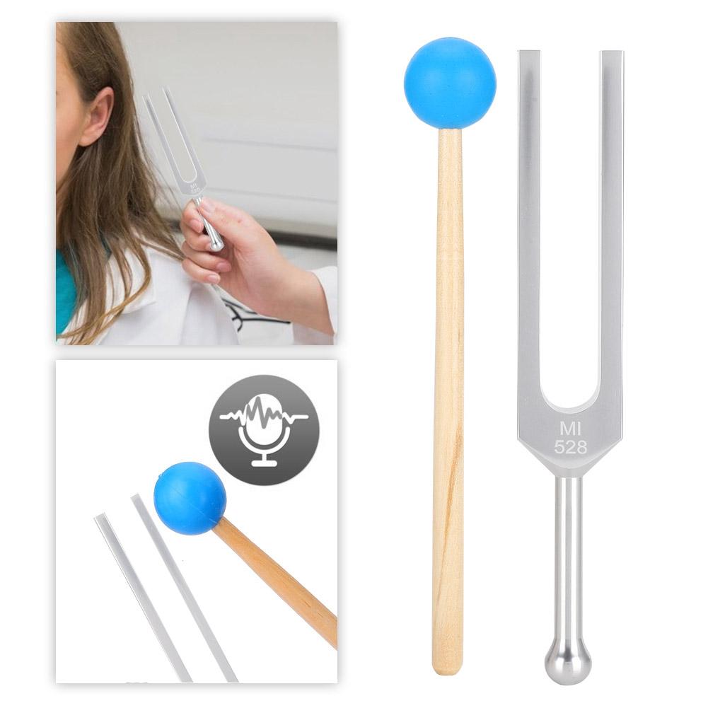 528HZ Aluminum Alloy Tuning Fork Wood Hammer Sound Healing Therapy Tool Set