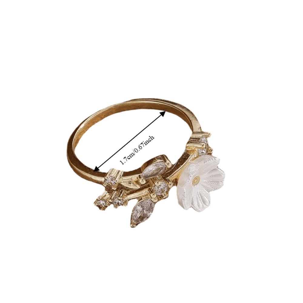 Adjustable Flower Crystal Ring Leaf Design Finger Jewelry Delicate Flower Opening Ring  Anniversary