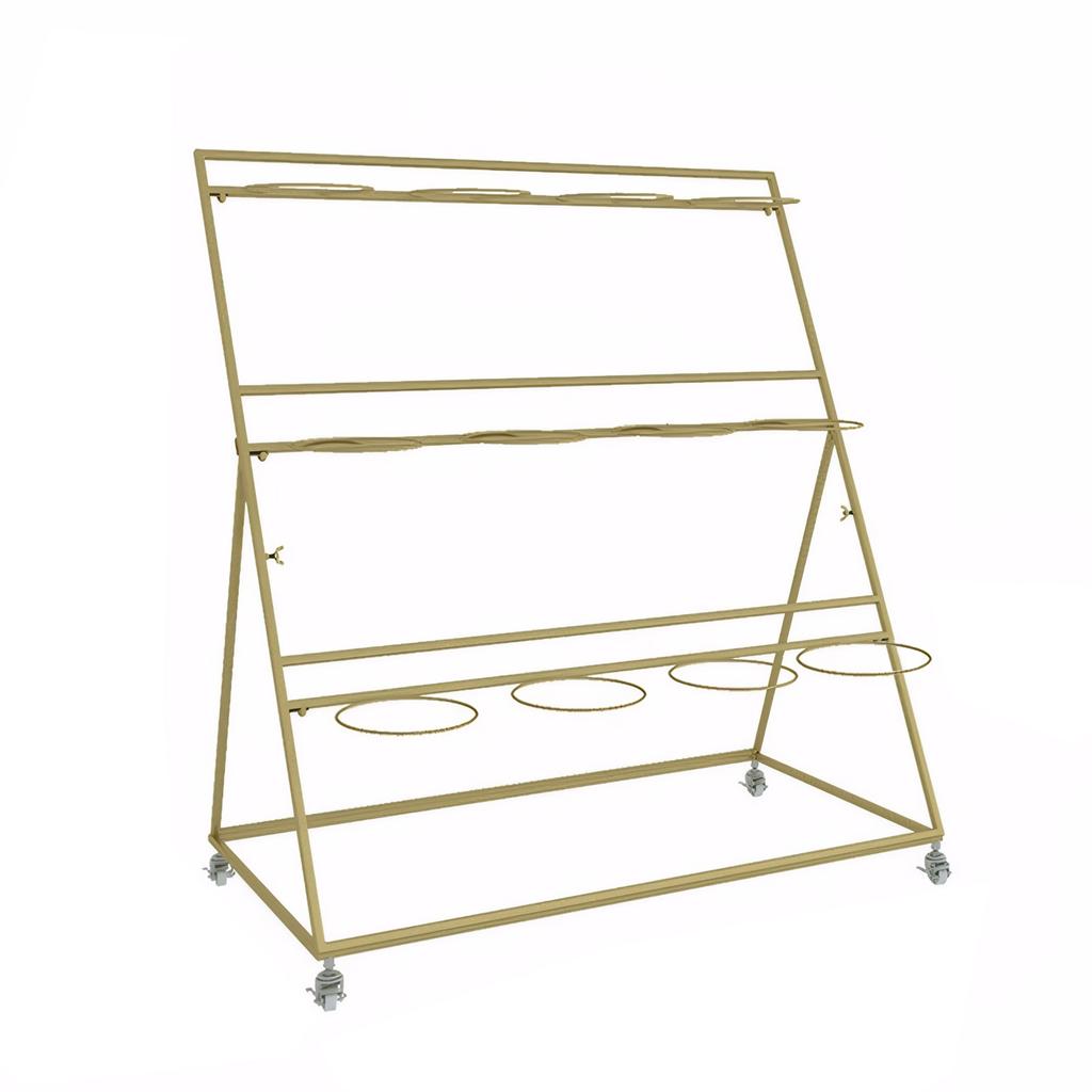 Flower Display Stand 3 Layers Metal Plant Stand with Wheels and Foot Brake 12pcs Tapered Plastic White Flower Pots