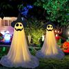 Хэллоуин Украшение Призрак Уличный Стоящий Призрак в Шляпе Ведьмы Светящийся Жуткий Белый Тканевый Призрак для Декорации Веранды Двора Сада Газона