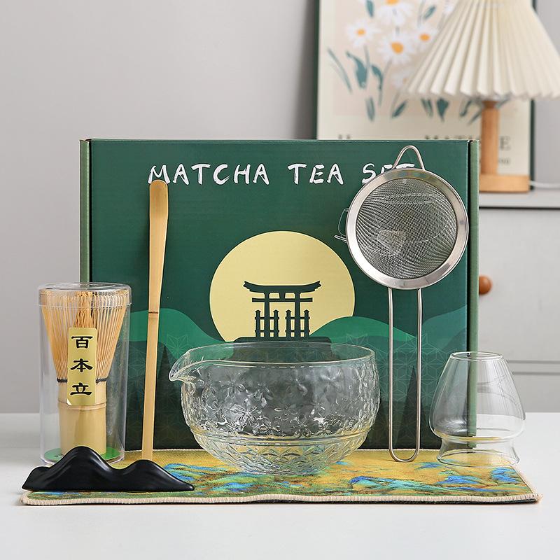 Japanese-style Glass Matcha Set, Matcha Bowl, Two-piece, Transparent, Tea Set, Matcha Whisking Tools, Tea Accessories, Gift