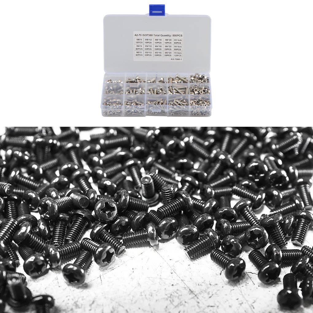 500 Pieces/Set 15 Kinds Bolts Nut Assortment Screws Repair Spare Parts
