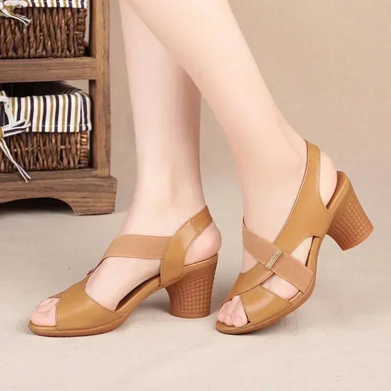 

Fashion High Quality Women s Shoes Sandals Fashion 2025 Office Sandals Women s Round Toe Slip-on Thick Heel Roman Women s High Heels 41 хаки