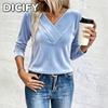 DICFY Women's Fashion Casual Autumn Winter Long Sleeve V-Neck Blouses & Shirts
