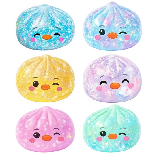 Cartoon Dumpling Squeeze Toy with Glitter, Stress Relief Dough Stress Ball Fidget Toy, Soft Simulated Steamed Bun Sensory Toy