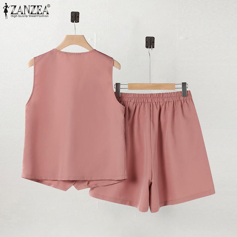 ZANZEA Women Vest Tops and Shorts Casual Two Piece Suit Sets