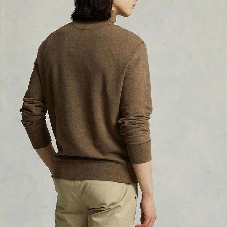 Polo Ralph Lauren Solid Color Pony Embroidered Half-Zip Casual Long Sleeve Sweatshirt Men Sweatshirt Dark-Brown 710812963-036
