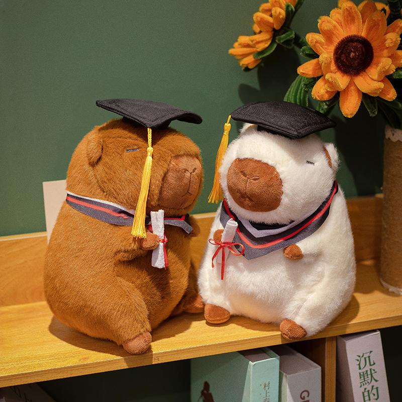 High-Quality Doctor Hat Capybara Plush Toy Graduate Plush Dolls Cute Stuffed Animal Plushie Soft Cartoon Pillow Graduation Gift