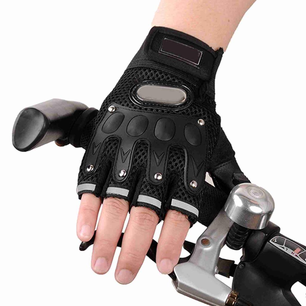 2Pcs Half Finger Driving Gloves Mesh Fabric Hand Joint Protection Hook and Loop Fastener Motorcycle Gloves