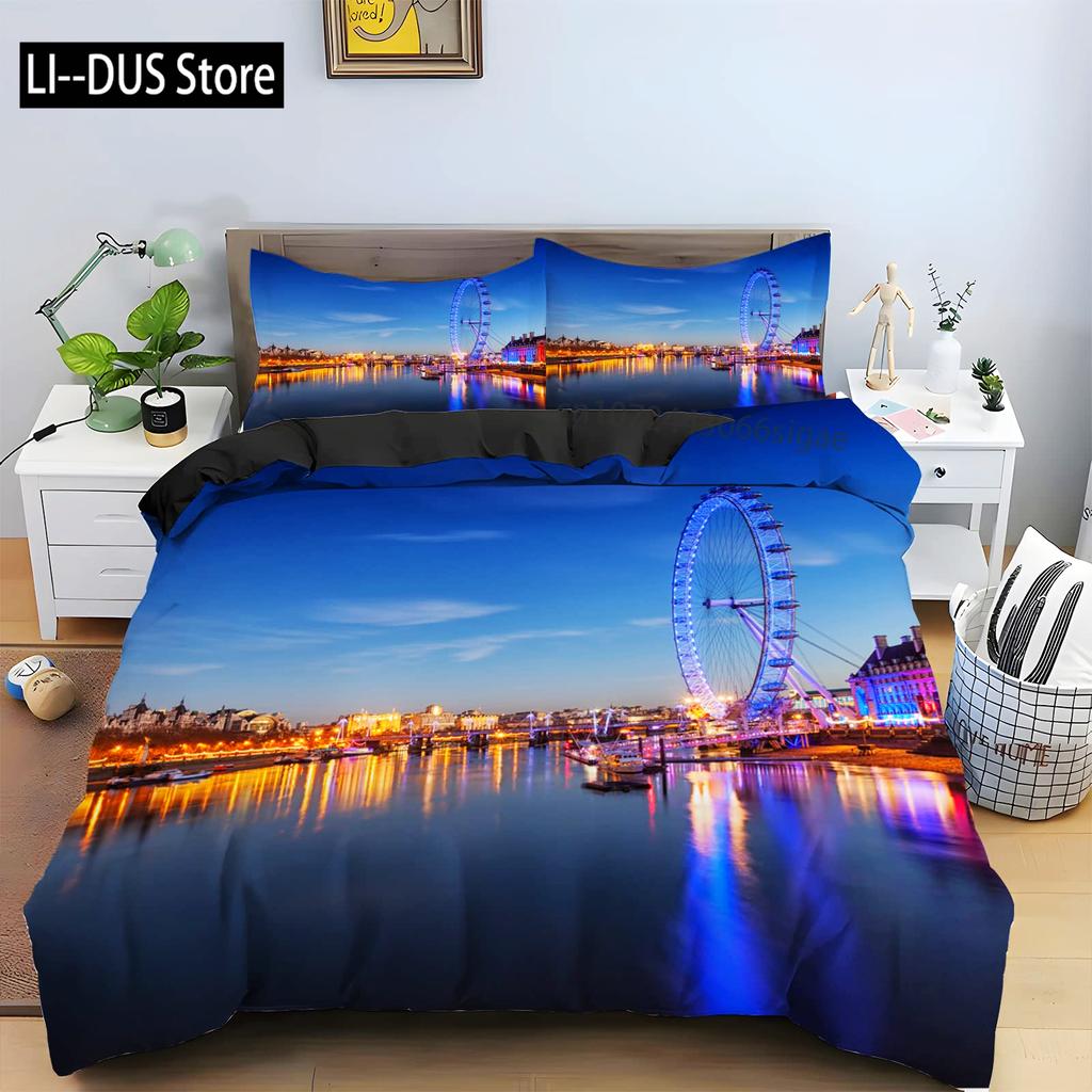 Ferris Wheel Comforter Cover Set Colorful Ferris Duvet Cover Bedding Set 3pcs for Kids Boys Soft Quilt Cover with 2 Pillowcase