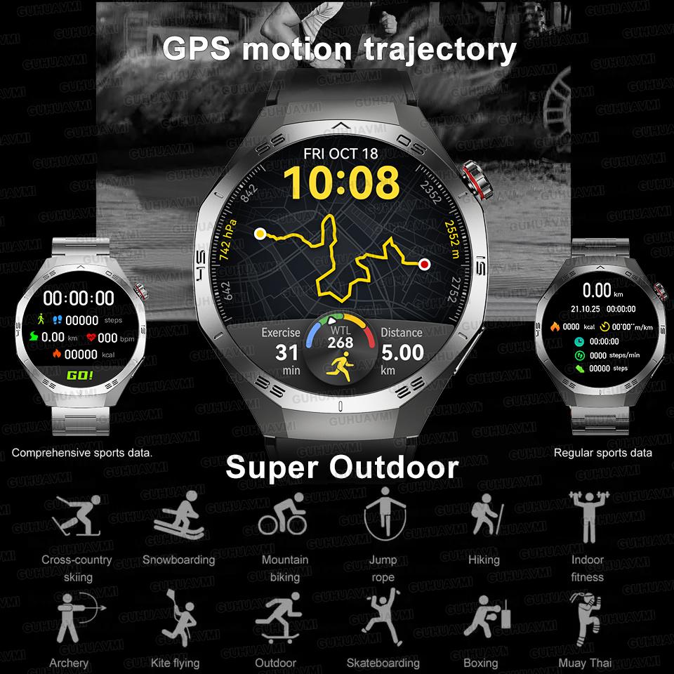 New GPS Tracking AMOLED Screen Smart Watch For Men Sports Modes Bluetooth Call Heart Rate 10ATM Waterproof For Android iOS