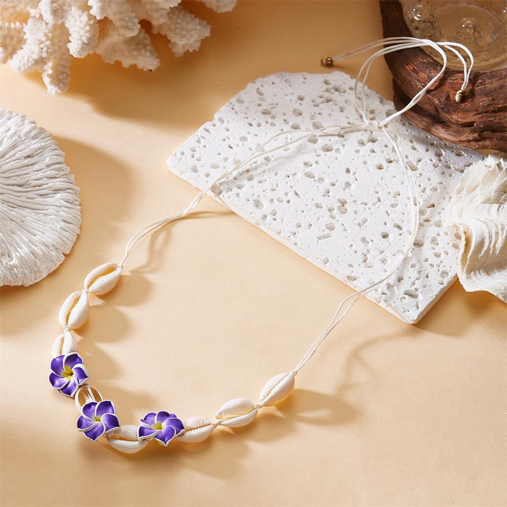 Bohemia Conch Beads Braided Necklaces For Women Pink Green Cute Little Daisy Flower Choker Hand Woven Summer Beach Party Jewelry