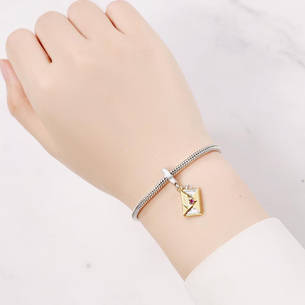 Copper Metal Trendy Fashion Mysterious Envelope Pendant Bead Components Bracelet High Quality Fine Jewelry Charm Bead Components Compatible With