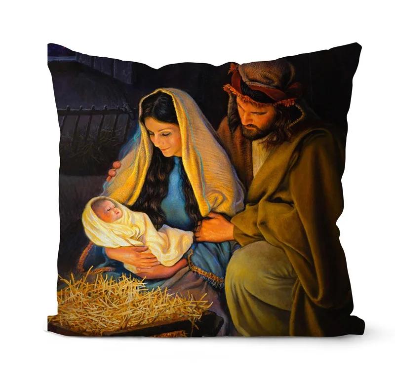 Nativity Cushions Case Retro Oil Painting Christmas Pillowcase Hot Jesus Christ Print Throw Pillows Case Sofa Chair Room Decor