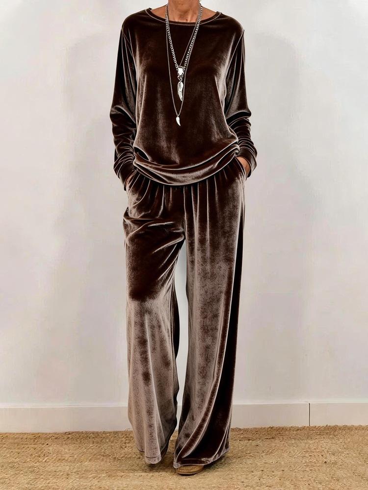 1116 New Women's Clothing, Casual Round Neck Pullover, Long Sleeves and Trousers, Velvet Multi-color Women's Suit.
