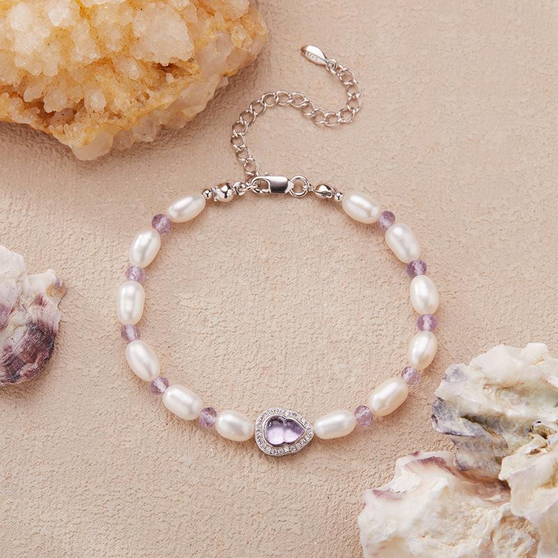 Collar de perlas de agua dulce y amatista natural para mujer, plata de ley 925, joyería de cuentas de colores, pendientes de cadena para clavícula, lote
