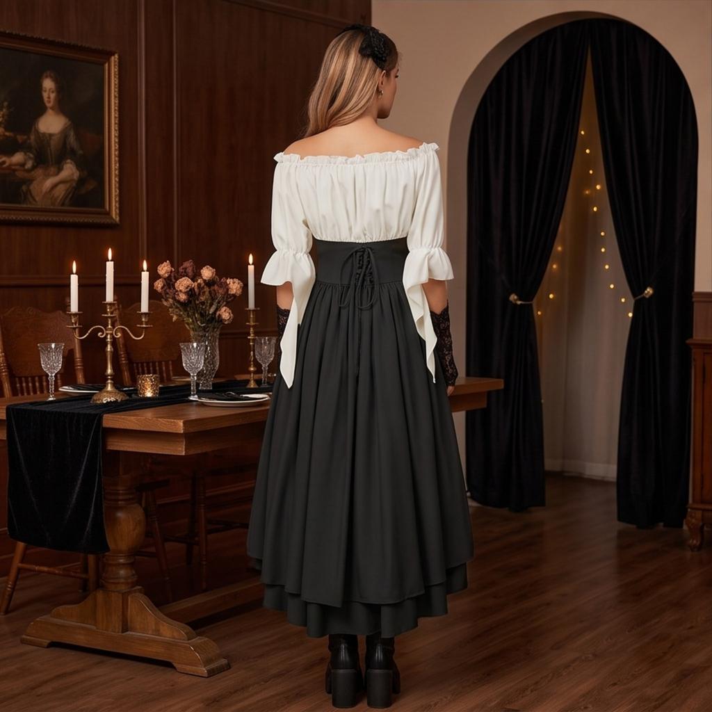 Damen Spitzen-Zweiteiler-Set (Oberteil und Rock) für Halloween-Kostüm