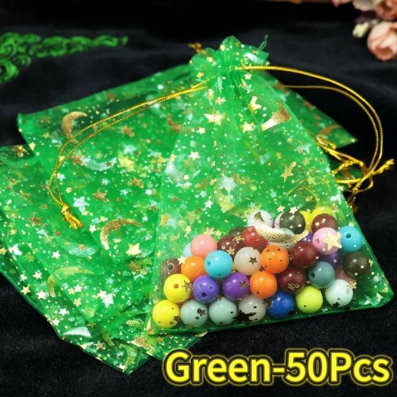 Wholesale 50pcs/Lot Small Organza Bag 9x12cm Moon Star Wedding Jewelry Packaging Bags Cute Drawstring Gift Bag Organza Pouches