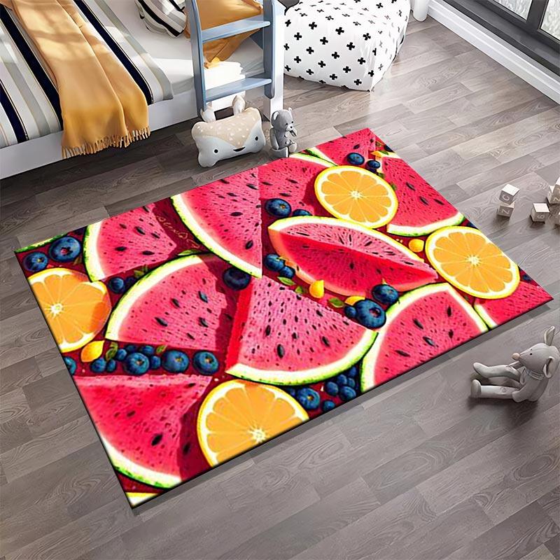Colorful Fruit Pattern Carpet with Watermelon, Orange, and Blueberries Suitable for use as an anti-slip for living room bedroom sofas