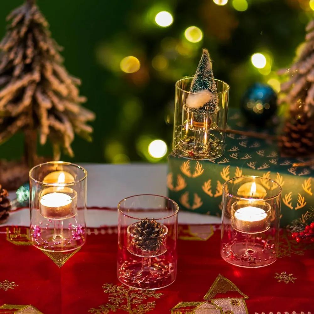 Transparent Glass Candlestick Cylinder Tea Light Candle Holders for Table Centerpieces Wedding Party Dining Room Decorations