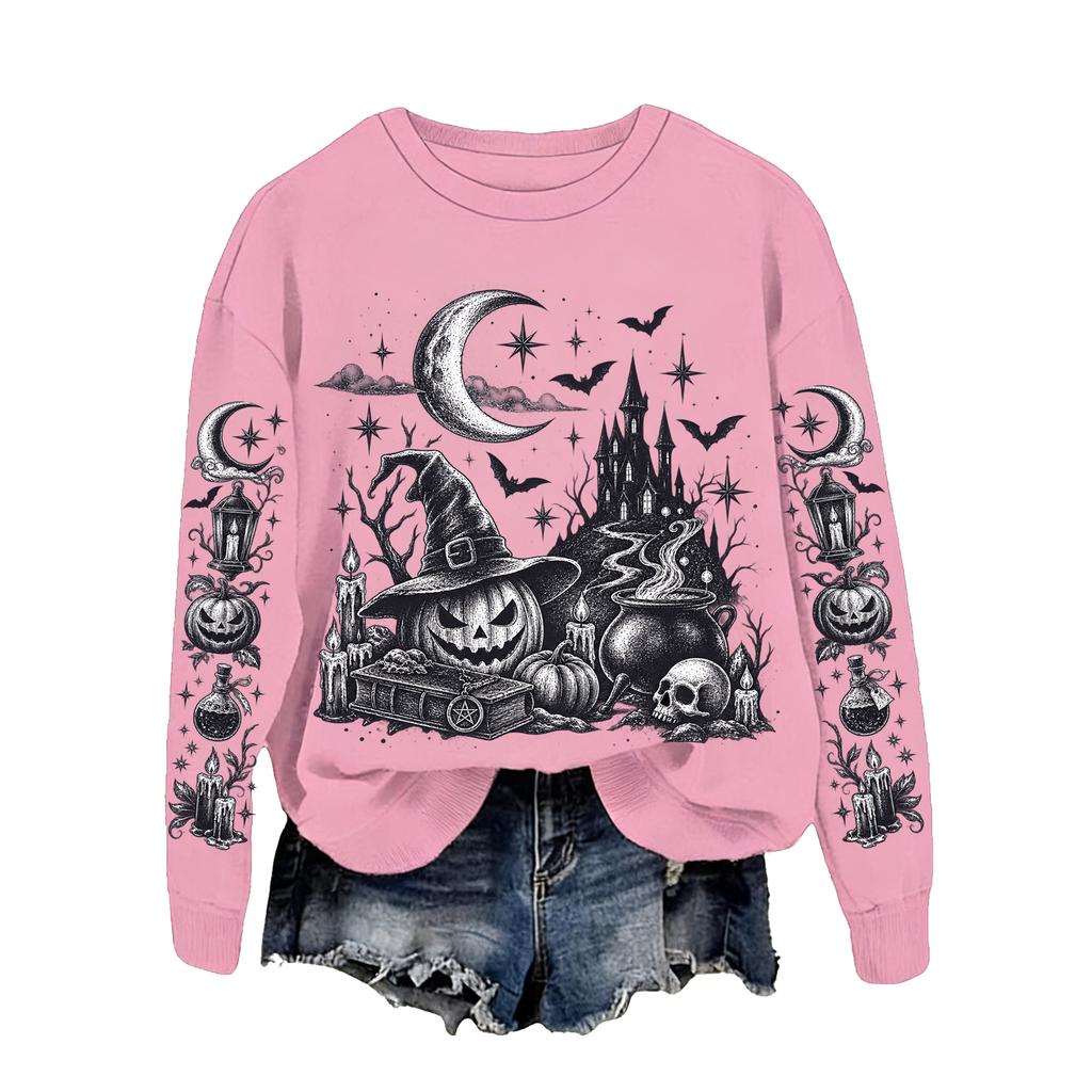 Women's Halloween Print Sweatshirt Loose Fit Casual Pullover Top for Fall and Winter